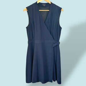 Theory Eldah Paramount Sleeveless Wrap Dress Navy Blue Career Office Size 12